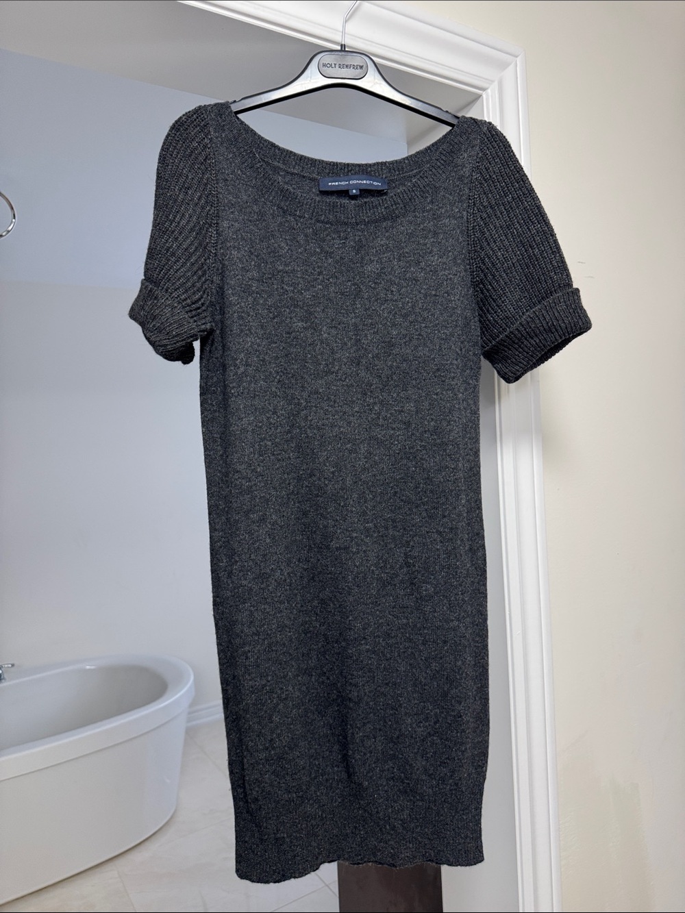French Connection Charcoal Short-Sleeve Knit Midi Dress
